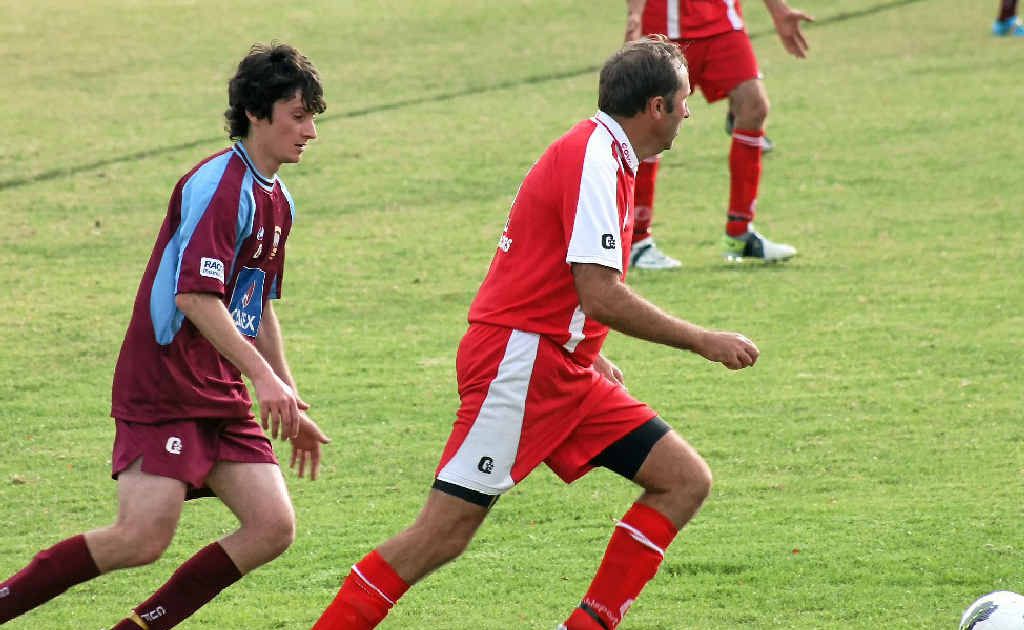 RUN: Chris Visentin chases down Neil Newman. The 2012 Stanthorpe football season hits round two this weekend. RUN: Chris Visentin chases down Neil Newman. The 2012 Stanthorpe football season hits round two this weekend.